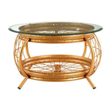 Clear Glass Top Coffee Table with Gold Finish Bamboo and Iron Frame | Mantis