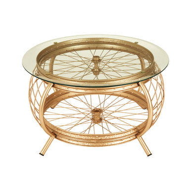 Clear Glass Top Coffee Table with Champagne Gold Finish Bamboo and Iron Frame | Mantis