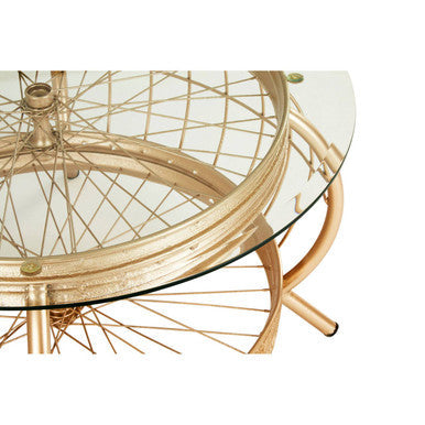 Clear Glass Top Coffee Table with Champagne Gold Finish Bamboo and Iron Frame | Mantis