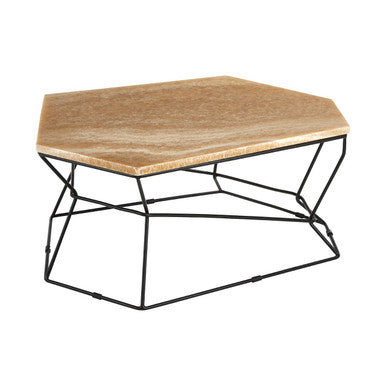 Natural Onyx Stone Top Coffee Table with Black Wireframe Base | Relic