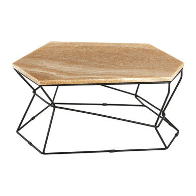 Natural Onyx Stone Top Coffee Table with Black Wireframe Base | Relic