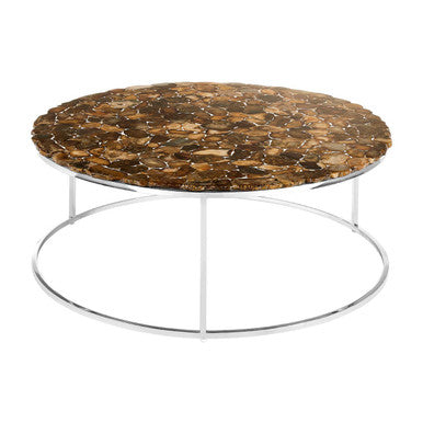 Natural Agate Top Round Coffee Table with Reflective Stainless Steel Base | Relic