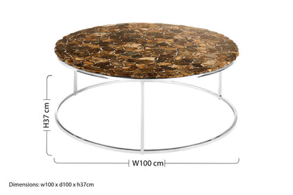 Natural Agate Top Round Coffee Table with Reflective Stainless Steel Base | Relic