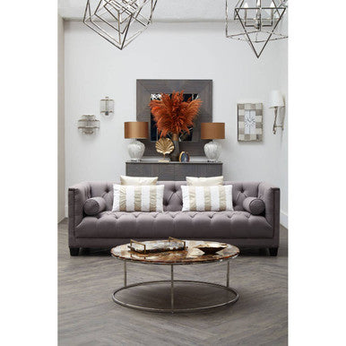 Natural Agate Top Round Coffee Table with Reflective Stainless Steel Base | Relic