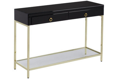 Gloss Black Wooden Cabinet Console Table with 2 Drawers and Gold Metal Frame | Kensington Townhouse