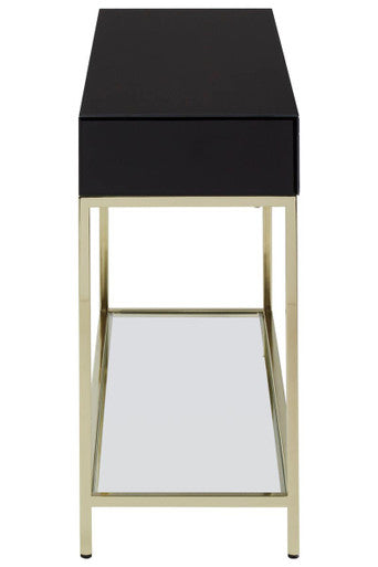 Gloss Black Wooden Cabinet Console Table with 2 Drawers and Gold Metal Frame | Kensington Townhouse