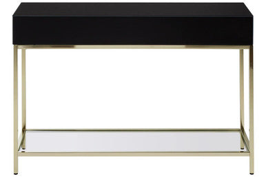 Gloss Black Wooden Cabinet Console Table with 2 Drawers and Gold Metal Frame | Kensington Townhouse