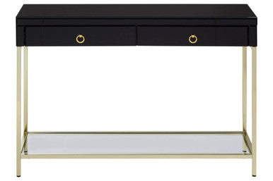 Gloss Black Wooden Cabinet Console Table with 2 Drawers and Gold Metal Frame | Kensington Townhouse