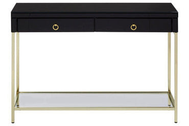Gloss Black Wooden Cabinet Console Table with 2 Drawers and Gold Metal Frame | Kensington Townhouse