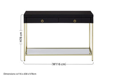 Gloss Black Wooden Cabinet Console Table with 2 Drawers and Gold Metal Frame | Kensington Townhouse