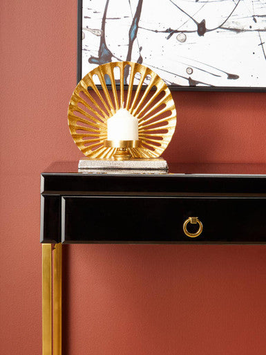 Gloss Black Wooden Cabinet Console Table with 2 Drawers and Gold Metal Frame | Kensington Townhouse