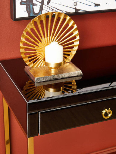Gloss Black Wooden Cabinet Console Table with 2 Drawers and Gold Metal Frame | Kensington Townhouse