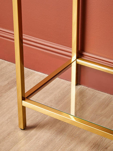 Gloss Black Wooden Cabinet Console Table with 2 Drawers and Gold Metal Frame | Kensington Townhouse