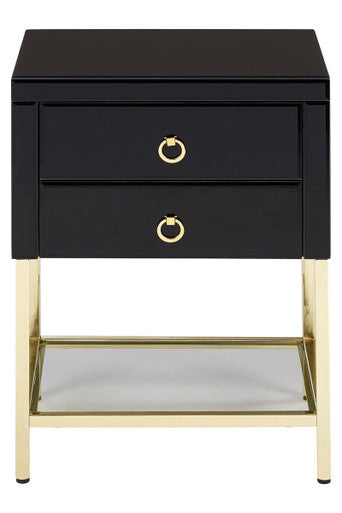 Gloss Black Wooden Cabinet Side Table with 2 Drawers and Gold Metal Frame | Kensington Townhouse