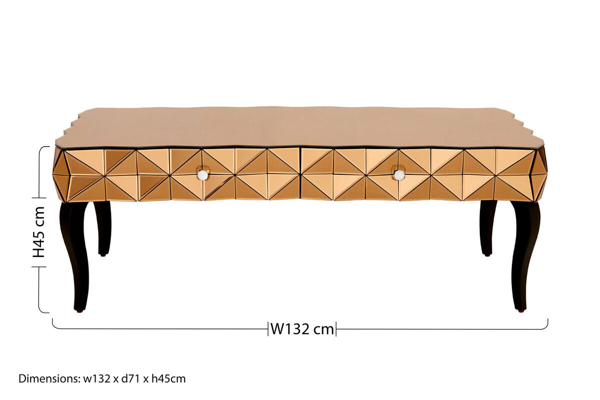Geometric Coffee Table with 3D Glass Detail with Black and Copper Finish | Soho