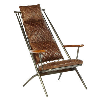 Hoxton Brown Quilted Leather Cocktail Chair with Ash Wood Armrests