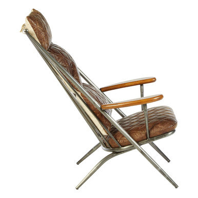 Hoxton Brown Quilted Leather Cocktail Chair with Ash Wood Armrests