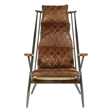 Hoxton Brown Quilted Leather Cocktail Chair with Ash Wood Armrests