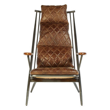 Hoxton Brown Quilted Leather Cocktail Chair with Ash Wood Armrests
