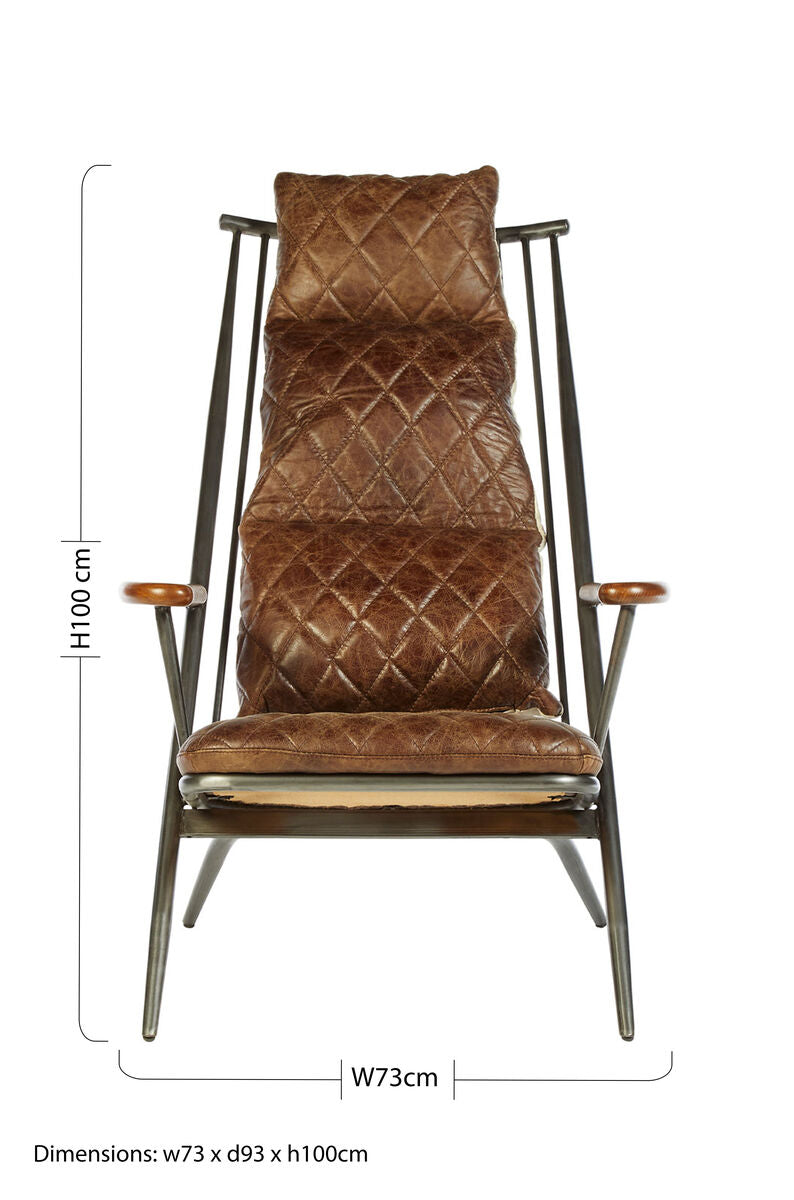 Hoxton Brown Quilted Leather Cocktail Chair with Ash Wood Armrests