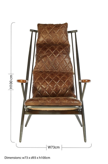 Hoxton Brown Quilted Leather Cocktail Chair with Ash Wood Armrests