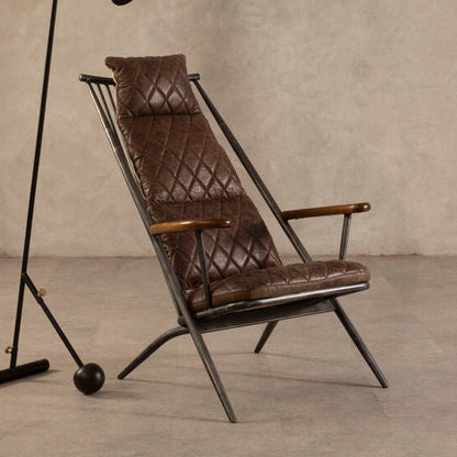 Hoxton Brown Quilted Leather Cocktail Chair with Ash Wood Armrests