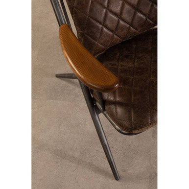 Hoxton Brown Quilted Leather Cocktail Chair with Ash Wood Armrests