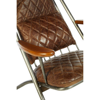 Hoxton Brown Quilted Leather Cocktail Chair with Ash Wood Armrests