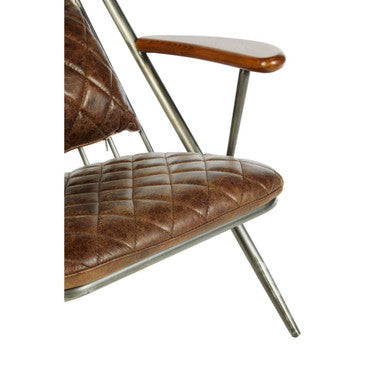 Hoxton Brown Quilted Leather Cocktail Chair with Ash Wood Armrests