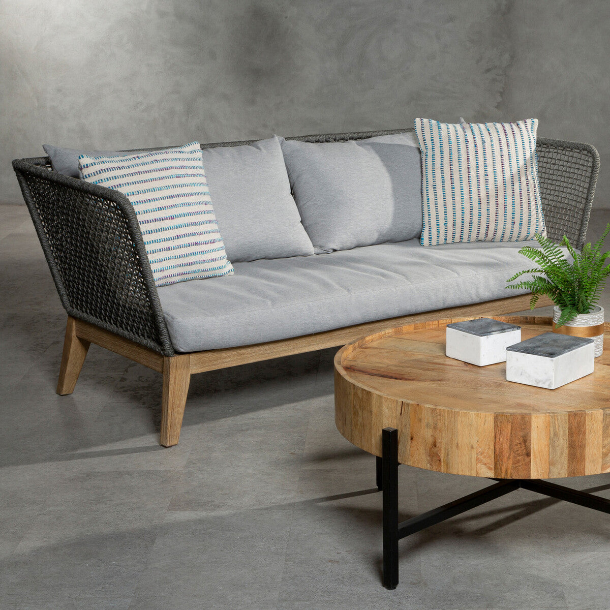 3 Seater Grey Sofa with Wooden Legs | Opus