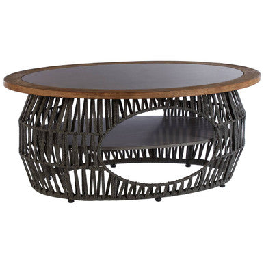 Grey Stone and Natural Wood Top Coffee Table with Rope Base | Opus