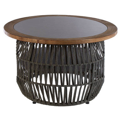 Grey Stone and Natural Wood Top Coffee Table with Rope Base | Opus
