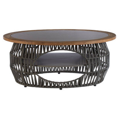 Grey Stone and Natural Wood Top Coffee Table with Rope Base | Opus