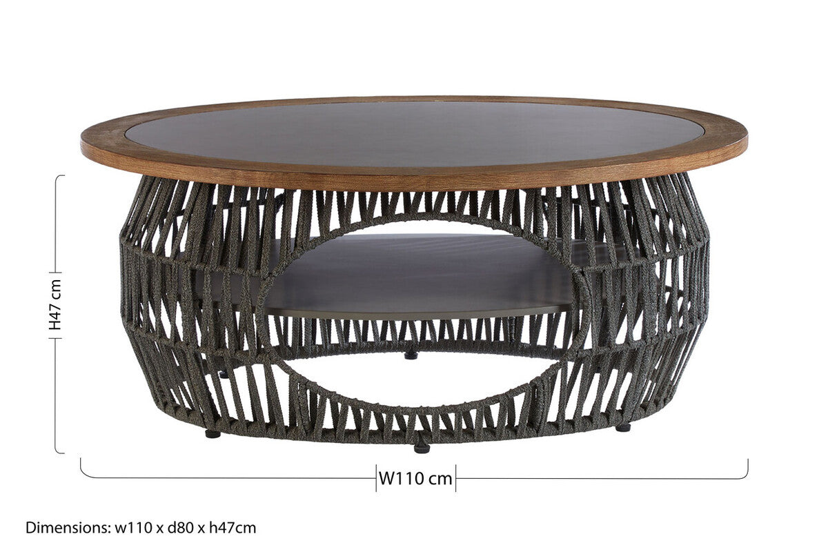 Grey Stone and Natural Wood Top Coffee Table with Rope Base | Opus