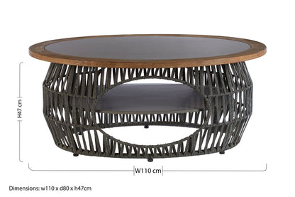 Grey Stone and Natural Wood Top Coffee Table with Rope Base | Opus