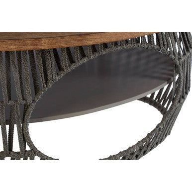 Grey Stone and Natural Wood Top Coffee Table with Rope Base | Opus