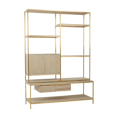 Oak Wood and Gold Finish Shelf Unit | Modica
