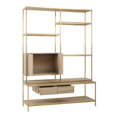 Oak Wood and Gold Finish Shelf Unit | Modica