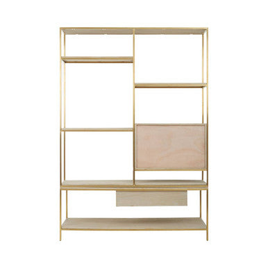 Oak Wood and Gold Finish Shelf Unit | Modica