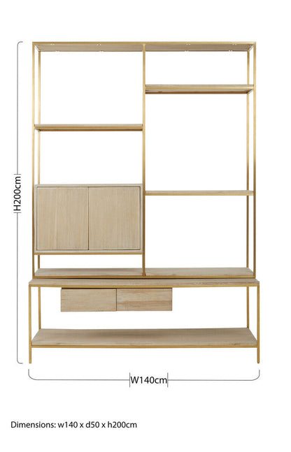 Oak Wood and Gold Finish Shelf Unit | Modica
