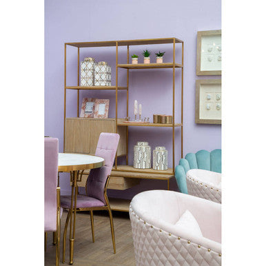 Oak Wood and Gold Finish Shelf Unit | Modica