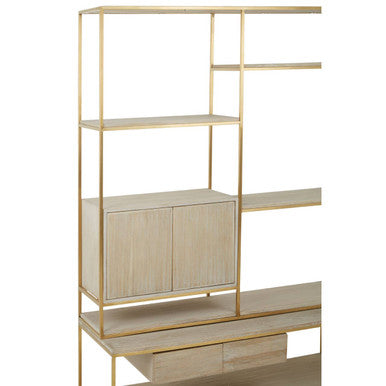 Oak Wood and Gold Finish Shelf Unit | Modica