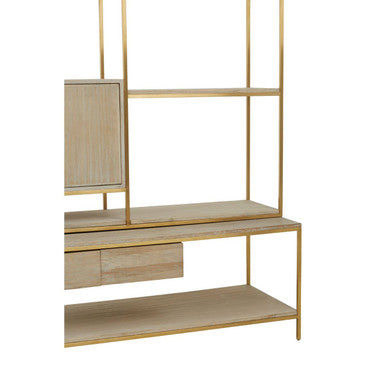 Oak Wood and Gold Finish Shelf Unit | Modica