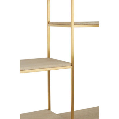 Oak Wood and Gold Finish Shelf Unit | Modica