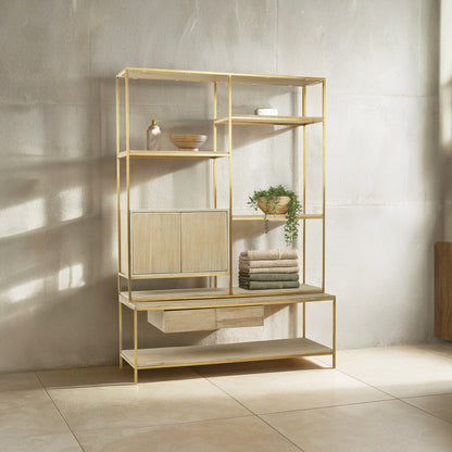 Oak Wood and Gold Finish Shelf Unit | Modica