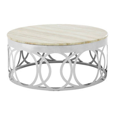 White Marble Top Coffee Table with Silver Stainless Steel Circular Base | Yasmin