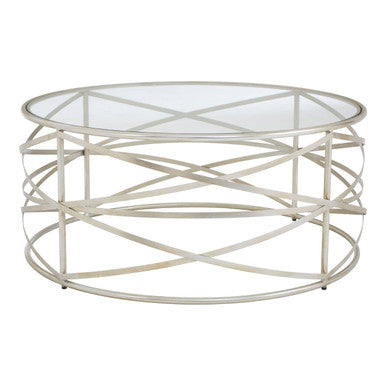 Silver Round Coffee Table with Clear Tempered Glass | Rubia