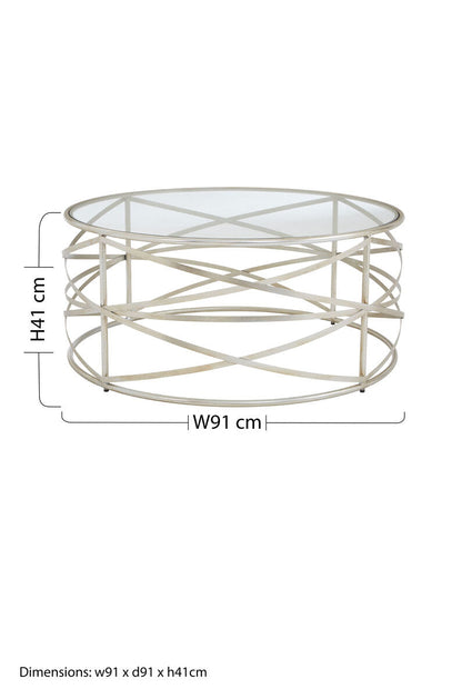 Silver Round Coffee Table with Clear Tempered Glass | Rubia