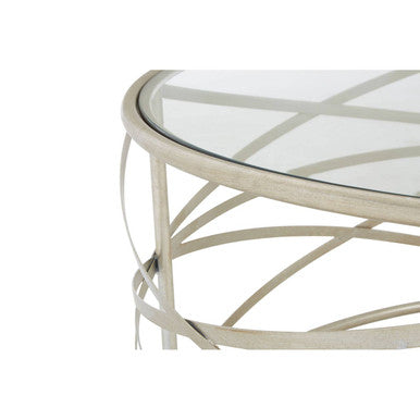 Silver Round Coffee Table with Clear Tempered Glass | Rubia