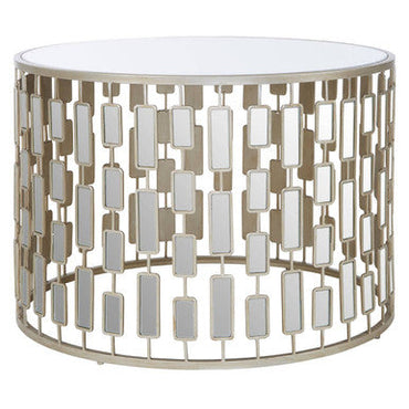 Gold Large Round Coffee Table with Mirrored Top | Raina